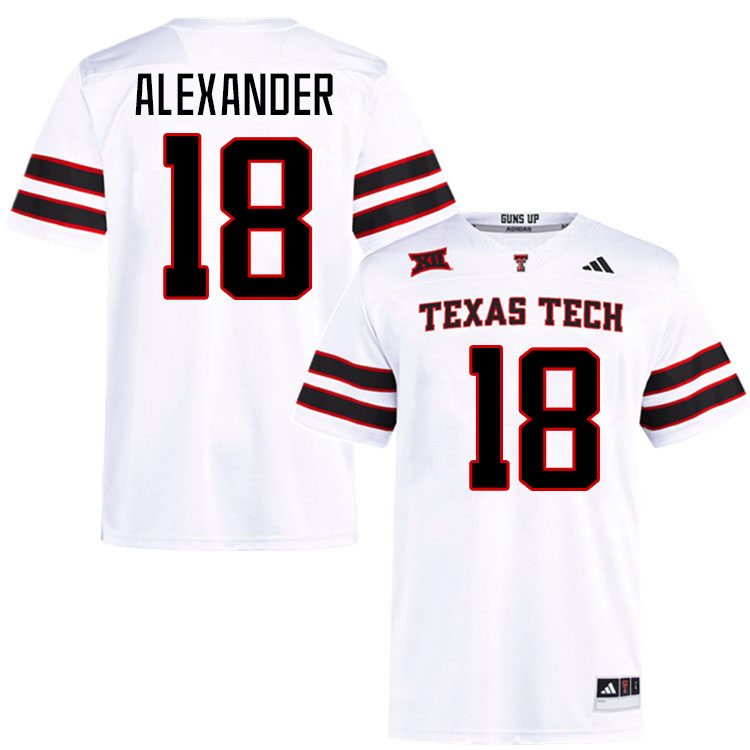 #18 Roy Alexander Texas Tech Red Raiders Jerseys College Football Uniforms Stitched-White #18 Roy Alexander Texas Tech Red Raiders Jerseys College Football Uniforms Stitched-White